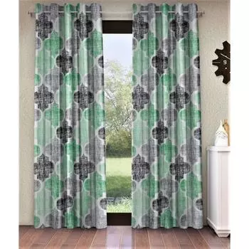 2 шт. Марокканский мотив с люверсами Glace Хлопковые длинные дверные шторы - зеленый Window - 5 feet