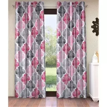 2 шт. Марокканский мотив с люверсами Glace Хлопковые длинные дверные шторы - розовый Window - 5 feet