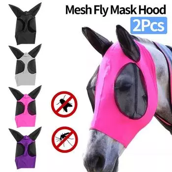 2 шт. маски от лошадиных мух, эластичная сетка, противомоскитные щитки для лица лошади, моющиеся чехлы для головы лошади, снаряжение для верховой езды на открытом воздухе
