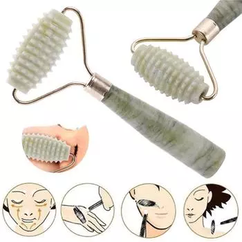 2 шт., массажный ролик из натурального нефрита, роликовый массажер для лица, подтяжка лица, против морщин, релаксация лица, подтяжка, колесо для похудения, косметическая палочка 2 pcs