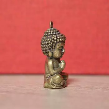 2 шт. Медная статуэтка маленького Будды, миниатюрная фигурка, украшение для дома, автомобильные брелки, латунный рюкзак для чайного домика, подарки 2pcs