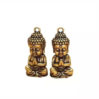 2 шт. Медная статуэтка маленького Будды, миниатюрная фигурка, украшение для дома, автомобильные брелки, латунный рюкзак для чайного домика, подарки 2pcs