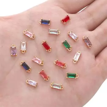 2 шт медный прямоугольный цветной циркониевый подвесной кулон для самостоятельного изготовления ювелирных изделий, аксессуары для рукоделия 4x8mm бирюзовый