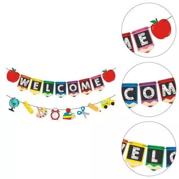 2 шт. мешковины обратно в школу сезон подвесной флаг детские шторы украшения бумажные приветственные флаги баннер 105.00X16.00X0.10CM