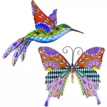 2 шт. Металлическая бабочка-колибри, настенное искусство, декор для сада, настенные украшения Bird&Butterfly