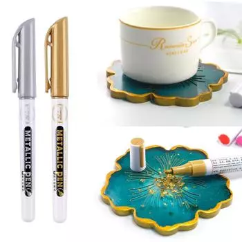 2 шт. металлическая ручка золотого, серебряного цвета, ручка для рисования, акриловая краска, сделай сам, эпоксидная смола, перманентный маркер, ручка для рукоделия золотой