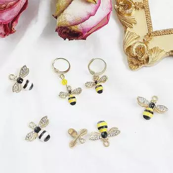2 шт., металлические эмалированные подвески в виде пчелы, подвеска для изготовления ювелирных изделий «сделай сам», ожерелье, браслет, аксессуары 14x17mm чёрный/белый