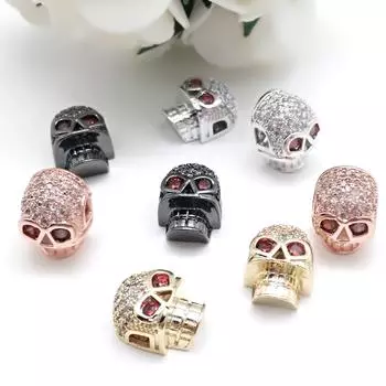 2 шт., металлические черепа, свободные бусины, циркон, подвеска для изготовления ювелирных изделий, аксессуары для браслетов