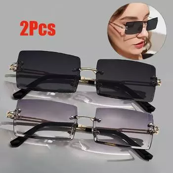 2 шт. металлические модные безрамные женские солнцезащитные очки классические градиентные солнцезащитные очки для отдыха квадратные унисекс очки для вождения