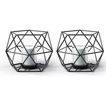 2 шт. металлические подсвечники с вотивными чашками, толстые геометрические подсвечники, современные декоративные чайные свечи для украшения 2 Pieces Pack
