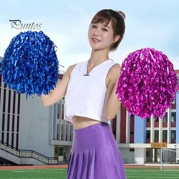 2 шт., металлические помпоны для болельщиков с нескользящей ручкой, помпоны с ручными цветами, спортивные мероприятия, танцевальная атмосфера, реквизит серебряный