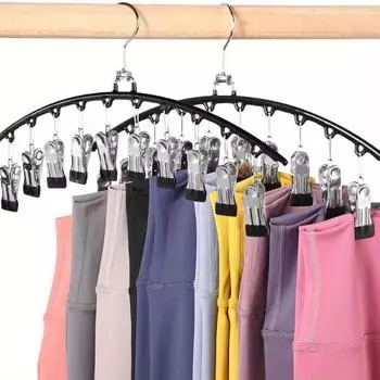 2 шт. Металлические вешалки для брюк для йоги с 10 зажимами, экономящий подвесной органайзер для шкафа с резиновым покрытием, органайзеры для шкафа и хранения, черный цвет чёрный