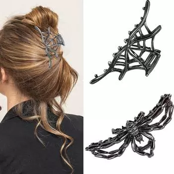 2 шт. металлические заколки-крабы для волос черные паутина/паук готические зажимы для волос для женщин тонкие волосы Хэллоуин Spider & Spider Web