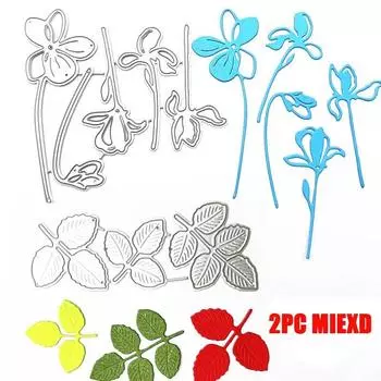 2 шт. Miexd Листья и пятилепестковые цветочки Металлические штампы для резки DIY Скрапбукинг Тиснение Бумага Фотоальбом Штампы Шаблоны для поделок Формы Трафареты