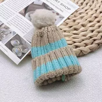 2 шт. Милая кукольная миниатюрная вязаная шапочка с загнутыми краями и помпоном для украшения кукольного домика, аксессуары для кукол