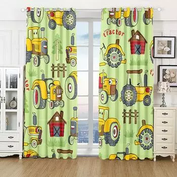 2 шт. Милая мультяшная игрушечная машинка грузовик желтый экскаватор для детей мальчик спальня занавески для окон обработка для детской спальни домашний декор 140W160H(CM)55x63in&Grommet Top