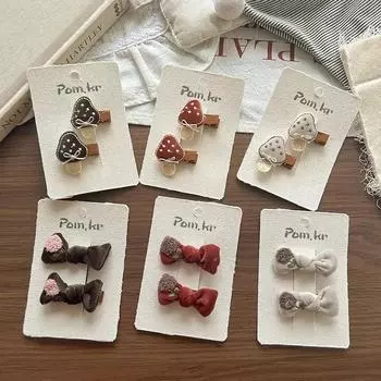 2 шт. Милая заколка для волос для девочки, милая корейская мода, бант, грибы, стиль, BB, заколка для малышей, кавайная заколка для волос, детские аксессуары для волос