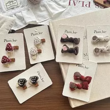 2 шт. Милая заколка для волос для девочки, милая корейская мода, бант, грибы, стиль, BB, заколка для малышей, кавайная заколка для волос, детские аксессуары для волос