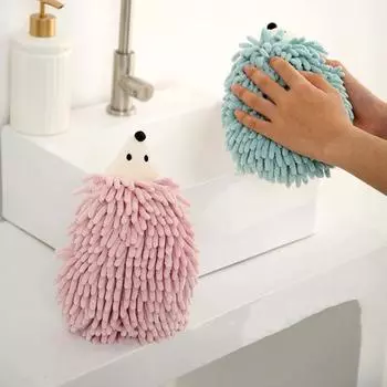 2 шт., милое полотенце для рук с изображением ежика, коралловое бархатное мультяшное животное, дизайн с подвесной веревкой, впитывающее полотенце для ванной комнаты светло-зеленый