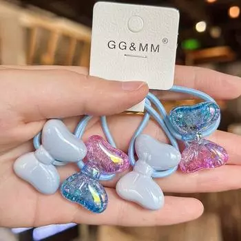 2 шт. милые цветные кремовые резинки для волос с бантом для девочек, детские аксессуары для волос принцессы, детские резинки для волос, детские головные уборы