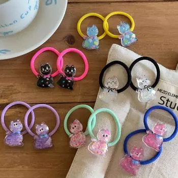 2 шт. Милые цветные резинки для волос в виде кошки для девочек, аксессуары для волос принцессы, детские резинки для волос, головные уборы для малышей белый