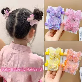 2 шт., милые девушки с блестками и бабочкой, завязывают хвост, детские эластичные ленты для волос, аксессуары для волос, детские резинки для волос, детские головные уборы