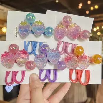 2 шт. милые красочные градиентные клубничные эластичные резинки для волос для девочек принцесса аксессуары для волос детские резинки для волос детские головные уборы оранжевый