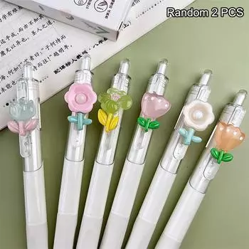 2 шт. милые мультяшные цветочные гелевые ручки быстросохнущие эстетические кавайные ручки для письма высококачественные нейтральные ручки для школы