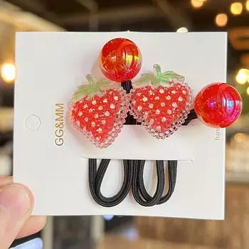 2 шт. Милые мультяшные резинки для волос с клубничными конфетами для девочек, эластичные, детские аксессуары для волос принцессы, детские резинки для волос, детские головные уборы