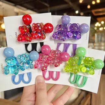 2 шт. милые полупрозрачные сидящие медведи для девочек эластичные резинки для волос принцессы аксессуары для волос детские резинки для волос детские головные уборы красный