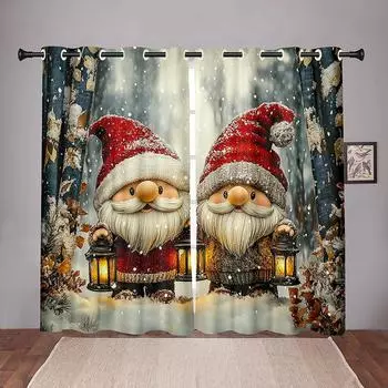 2 шт. Милые рождественские шторы с рисунком снеговика, красные, теплая атмосфера, праздничный декор для гостиной, спальни, кухни, декор окна 50W130H(CM)X2PCS&Grommet Top