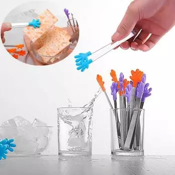 2 шт., милые щипцы для еды с зажимом для ладони, силиконовые мини-щипцы для сахара из нержавеющей стали, зажим для еды, барбекю, вечерние кухни Q1