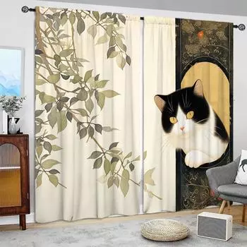 2 шт. Милые шторы с принтом коровы и кошки для домашнего декора - Карманные шторы для окон в спальню, офис, кухню, гостиную 52.5cmX116cm X 2pcs