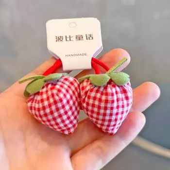 2 шт. милые тканевые клетчатые клубничные эластичные резинки для волос для девочек принцесса аксессуары для волос детские резинки для волос головные уборы для малышей