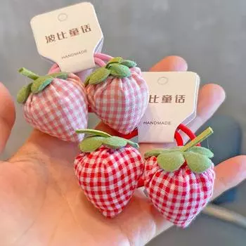 2 шт. милые тканевые клетчатые клубничные эластичные резинки для волос для девочек принцесса аксессуары для волос детские резинки для волос головные уборы для малышей