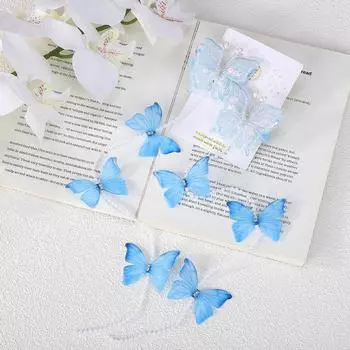 2 шт. Милые заколки для волос Сетка Разноцветная бабочка для девочки-принцессы Жемчуг Длинная кисточка Плетеная открытая заколка Головной убор Аксессуары для волос