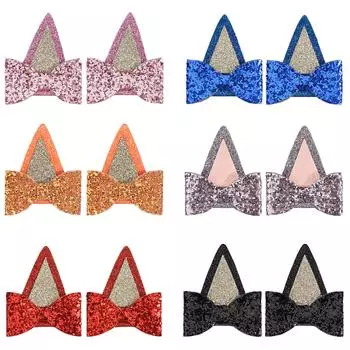 2 шт. милые заколки для волос в виде кошек для девочек, блестящие кошачьи ушки, заколки для волос в виде животных, детские аксессуары для волос красный