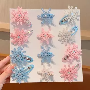 2 шт. милые заколки для волос в виде принцессы-снежинки, милые блестящие заколки для волос в виде снежинки со стразами для девочек, заколки для волос с боковой челкой, аксессуары для волос A5