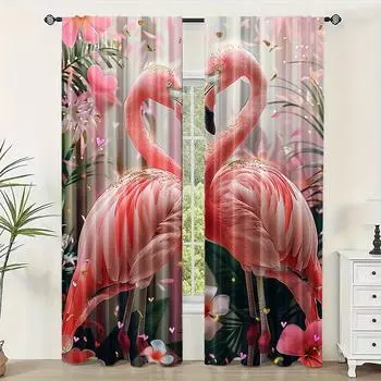 2 шт. милые животные розовый фламинго принт кармашки штанга цифровой печатный занавески для гостиной кухни спальни жалюзи окна 100W130H(CM)40x51in&rod pocket