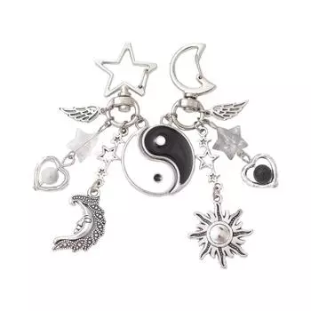 2 шт., милый крутой брелок с подвеской в форме луны, солнца и сердца, украшение для рюкзака, подвеска, модные украшения для пары, аксессуар-брелок