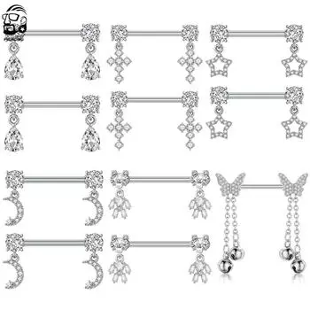 2 шт., милый медведь, бабочка, висячие пирсинг сосков, нержавеющая сталь, крест, звезда, подвесной щит для сосков, штанга для женщин, кольца для сосков