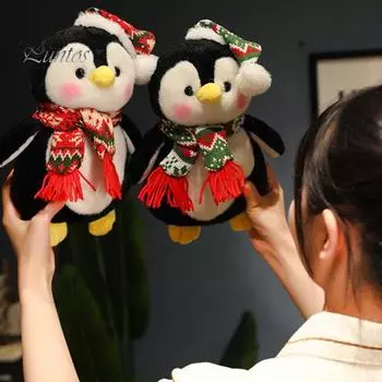 2 шт. милый пингвин плюшевый плюшевый плюшевый плюшевый пингвин 25 см плюшевые игрушки с рождественской шапкой и шарфом мягкая подушка для тела плюшевый декор комнаты подарок для девочек и мальчиков 25cm 2pcs