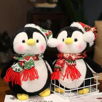 2 шт. милый пингвин плюшевый плюшевый плюшевый плюшевый пингвин 25 см плюшевые игрушки с рождественской шапкой и шарфом мягкая подушка для тела плюшевый декор для комнаты подарок 25cm 2pcs