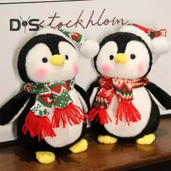 2 шт. милый пингвин плюшевый плюшевый плюшевый плюшевый пингвин 25 см плюшевые игрушки с рождественской шапкой и шарфом мягкая подушка для тела плюшевый декор комнаты подарок для девочек и мальчиков 25cm 2pcs