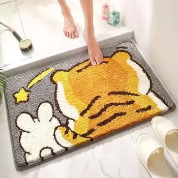 2 шт. милый плюшевый коврик для ванной впитывающий коврик для пола имитация кашемира нескользящий быстросохнущий коврик для туалетной двери 40*60cm