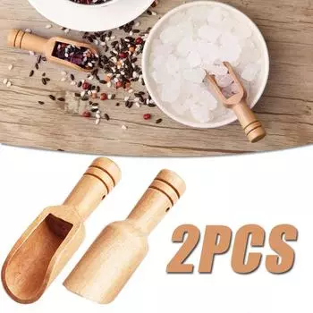 2 шт., мини-деревянная ложка, мини-бамбуковые ложки, маленькая ложка для соли для ванн, маленькие ложки для специй для сахарных скрабов, специй, соли для ванн, кулинария 2Pcs