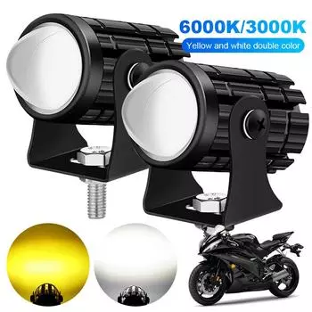 2 шт. Мини фара дальнего света 6000K/3000K Hi-Lo Beam Work Spot Lamp 20Wx2 Желтый+Белый