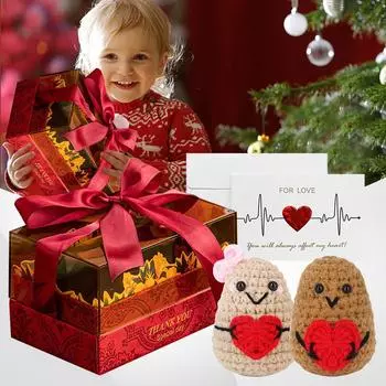 2 шт. Мини-картофелин ручной работы с открыткой и подарочной коробкой Вдохновляющие куклы для вязания крючком Креативные подарки на день рождения для друзей