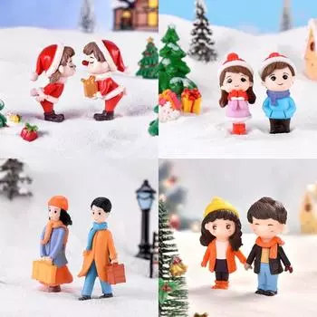 2 шт. Мини Рождественская влюбленная пара в рождественской шляпе, украшение для домашнего декора, подарочная фигурка, кукла, сделай сам, садовый бонсай, декор, поделки из смолы