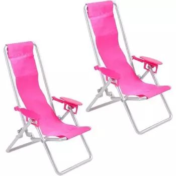 2 шт., мини складные шезлонги для детей, кукла, домашняя мебель, модель аксессуаров, миниатюрный складной шезлонг, игровой набор 12*19.5*11cm,2Pcs розовый